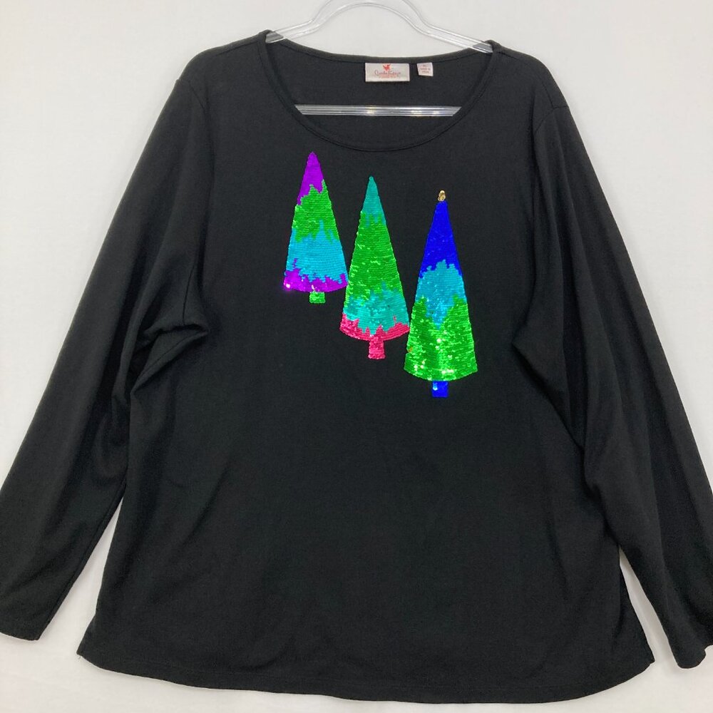QUACKER FACTORY Sequin Tree Black Green Blue Purple Red Long-Sleeve Women's Top